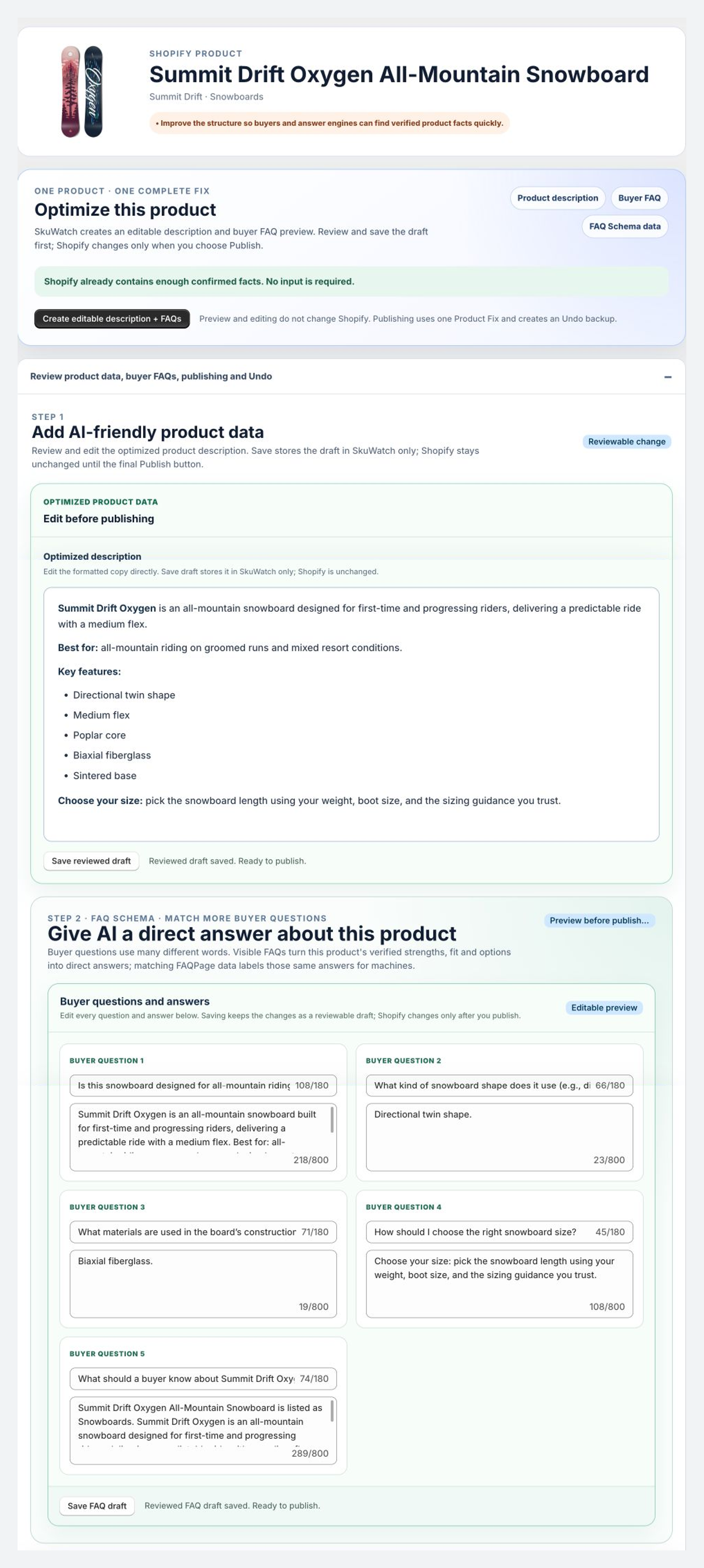 Product Fix description and buyer FAQ editor